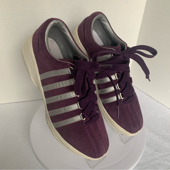 K-Swiss Sneakers Tennis Runners Suede Leather Silver 5 Stripe & Purple Size 7 - Picture 4 of 13